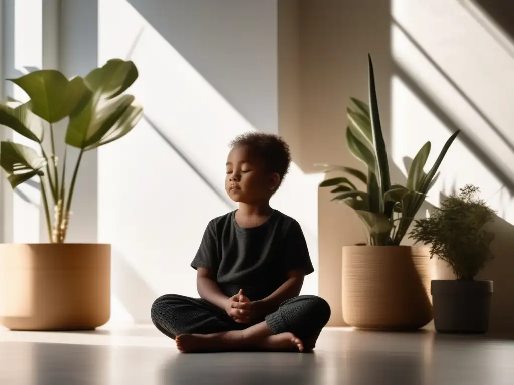 Niño en ambiente tranquilo practicando mindfulness: Manejo del dolor y pérdida