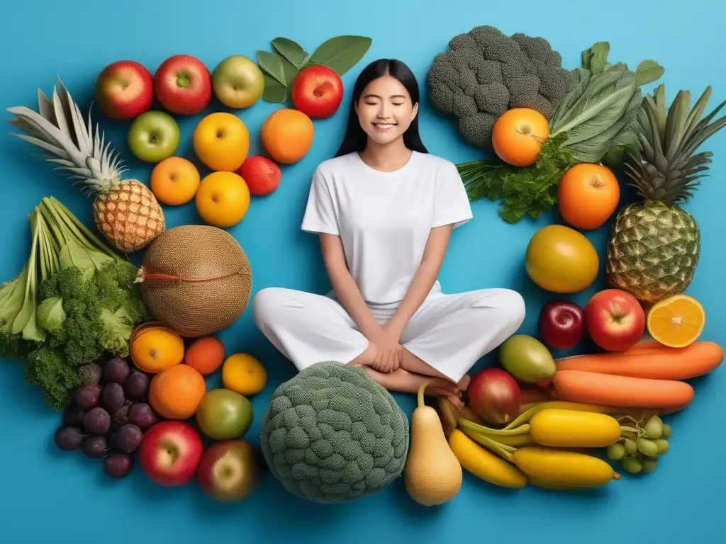 Imagen 8k de diseño moderno con niño, frutas y verduras