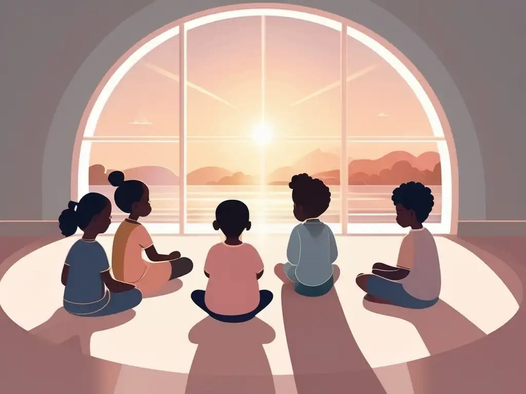 Beneficios del mindfulness en niños: niños en círculo practicando mindfulness