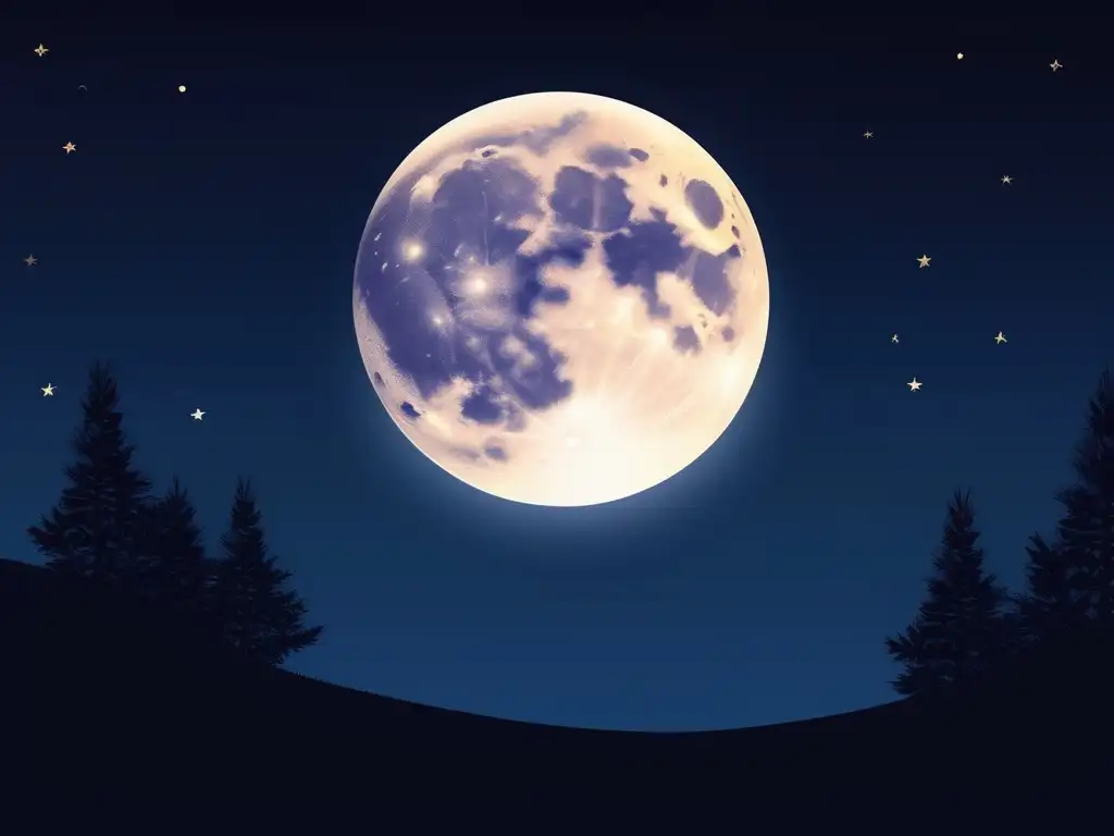 Beneficios meditación luna llena: imagen nocturna con luna llena, serena y tranquila, con influencia poderosa