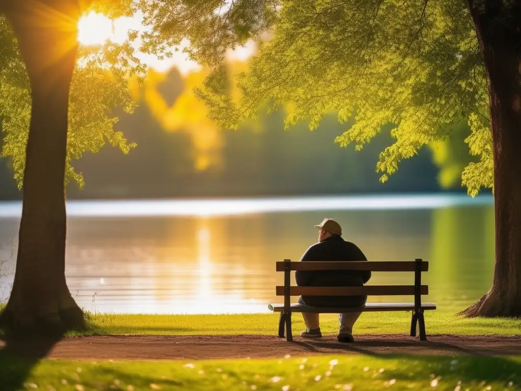 Persona con obesidad reflexionando en un parque - Estigmas salud mental y obesidad