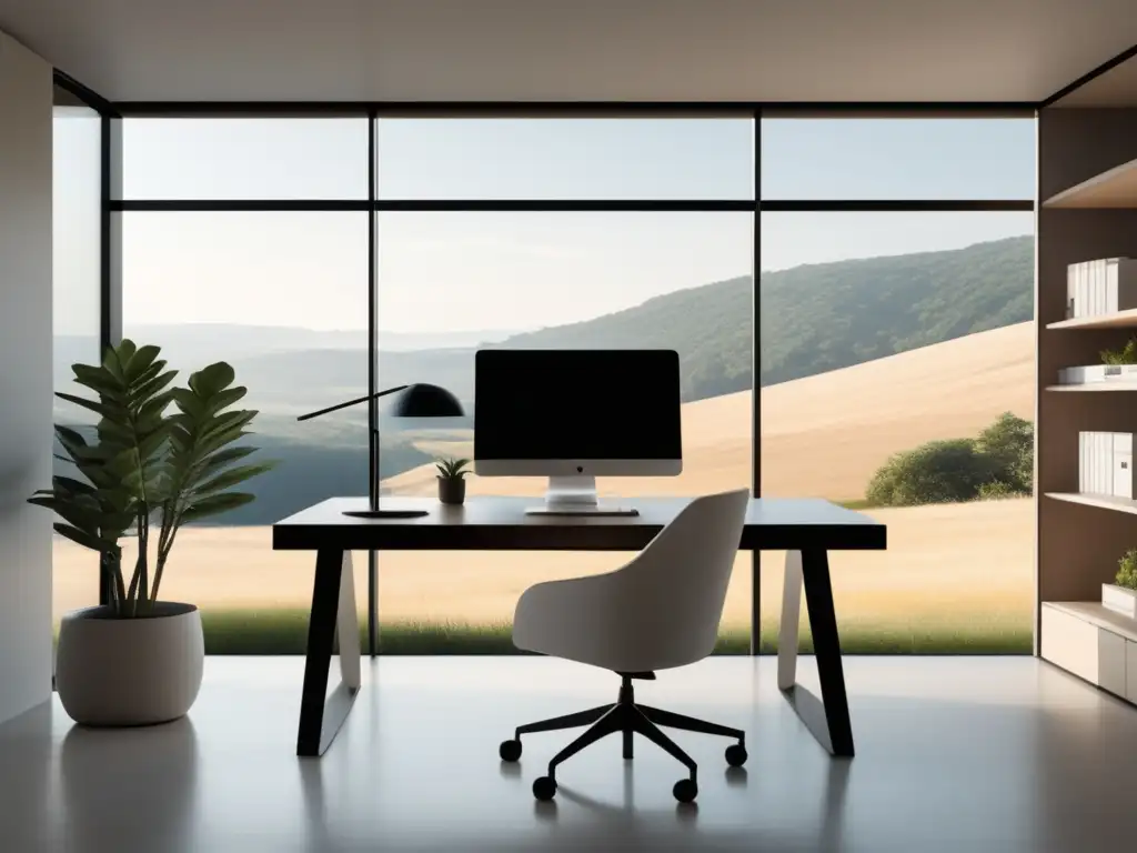 Espacio de trabajo minimalista con vista a la naturaleza: Beneficios de la visualización positiva