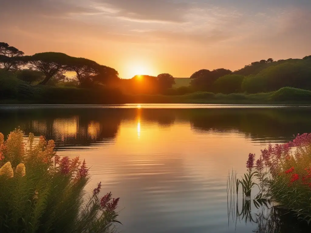 Paisaje sereno al atardecer, con campo abierto y árbol solitario