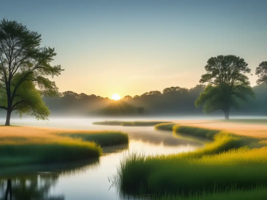 Paisaje sereno al amanecer, símbolo de calma y tranquilidad