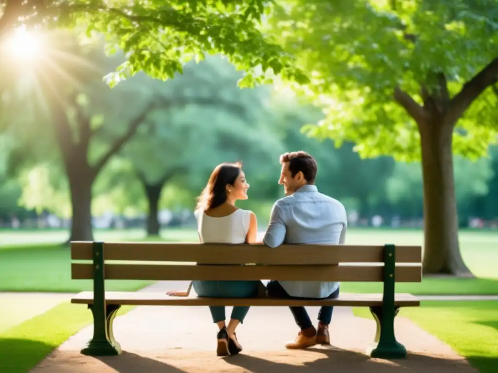 Pareja en parque transmitiendo técnicas de comunicación para parejas