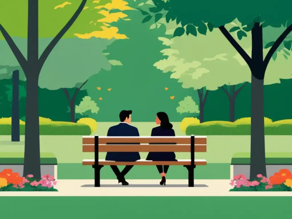 Pareja en un parque tranquilo, conversando y fortaleciendo su relación