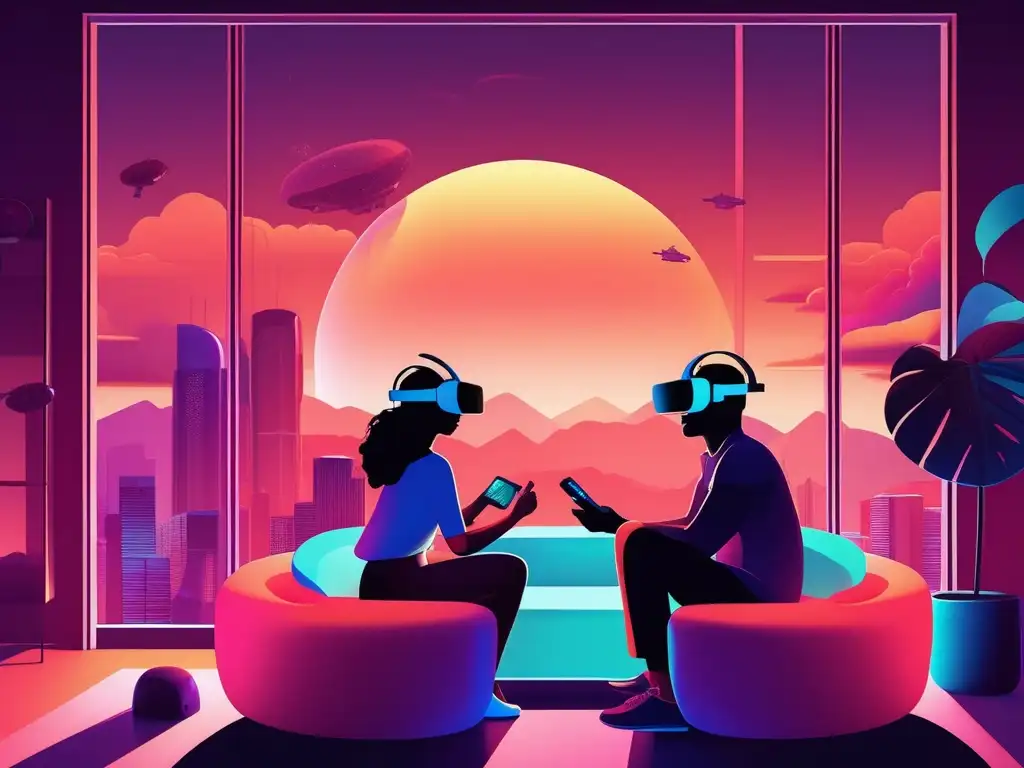 Pareja disfrutando de realidad virtual: IA y relaciones a distancia