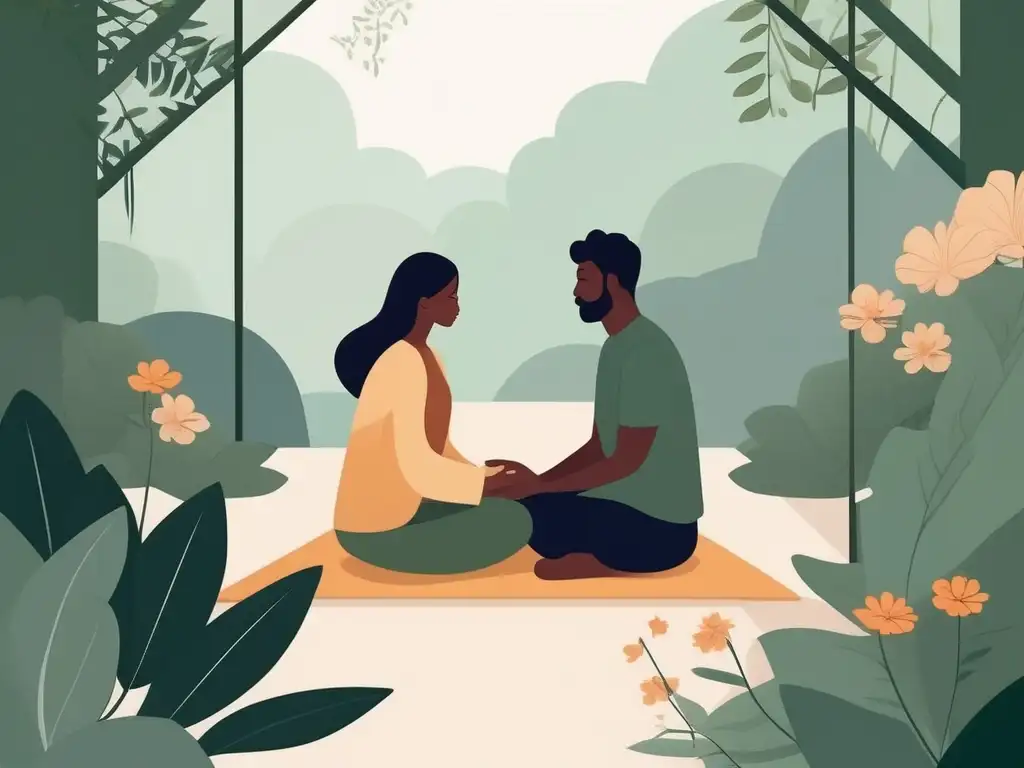 Beneficios del mindfulness en pareja, armonía y conexión emocional en una imagen serena de meditación