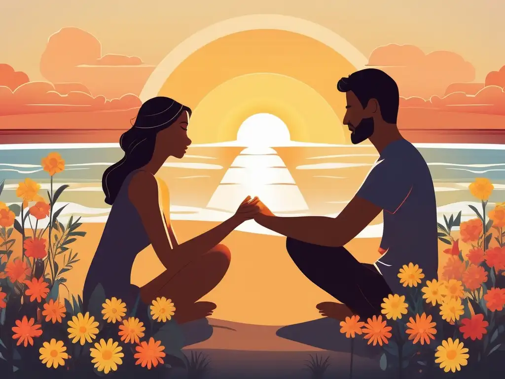 Pareja en playa, conexión y mindfulness: Beneficios del mindfulness en terapia de pareja