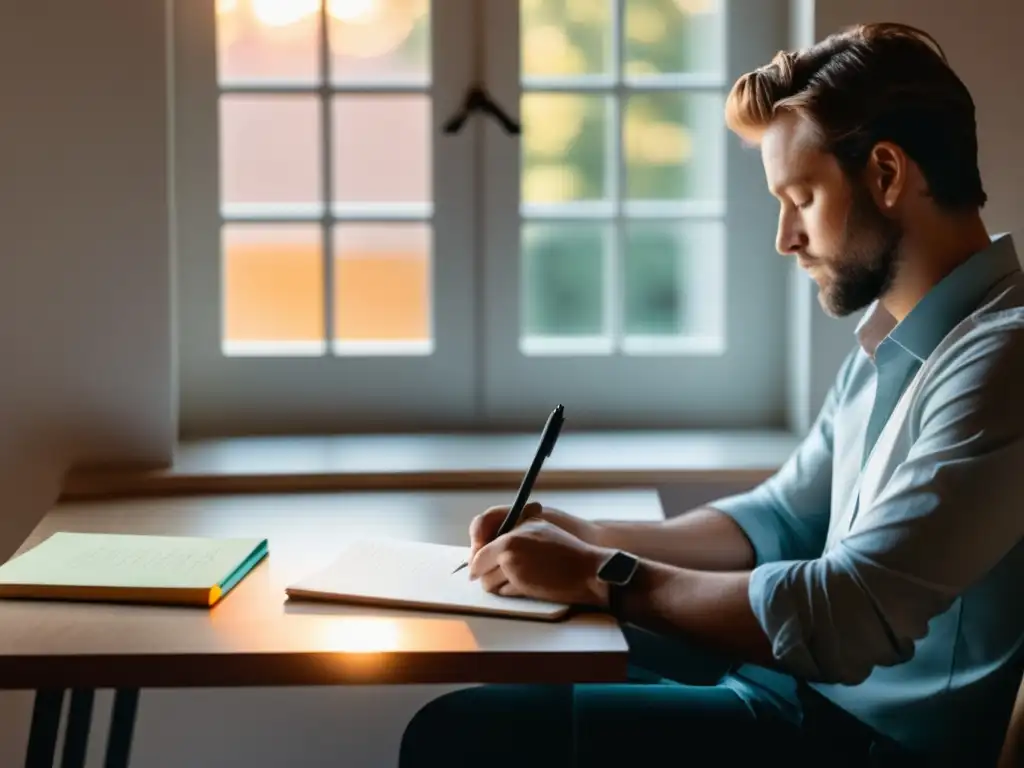 Persona en escritorio practicando gratitud para alcanzar metas