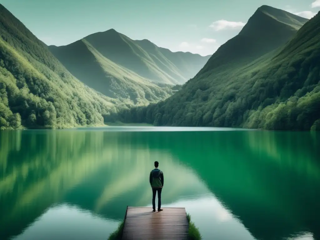 Persona en lago rodeada de montañas, simbolizando necesidad de ayuda especializada