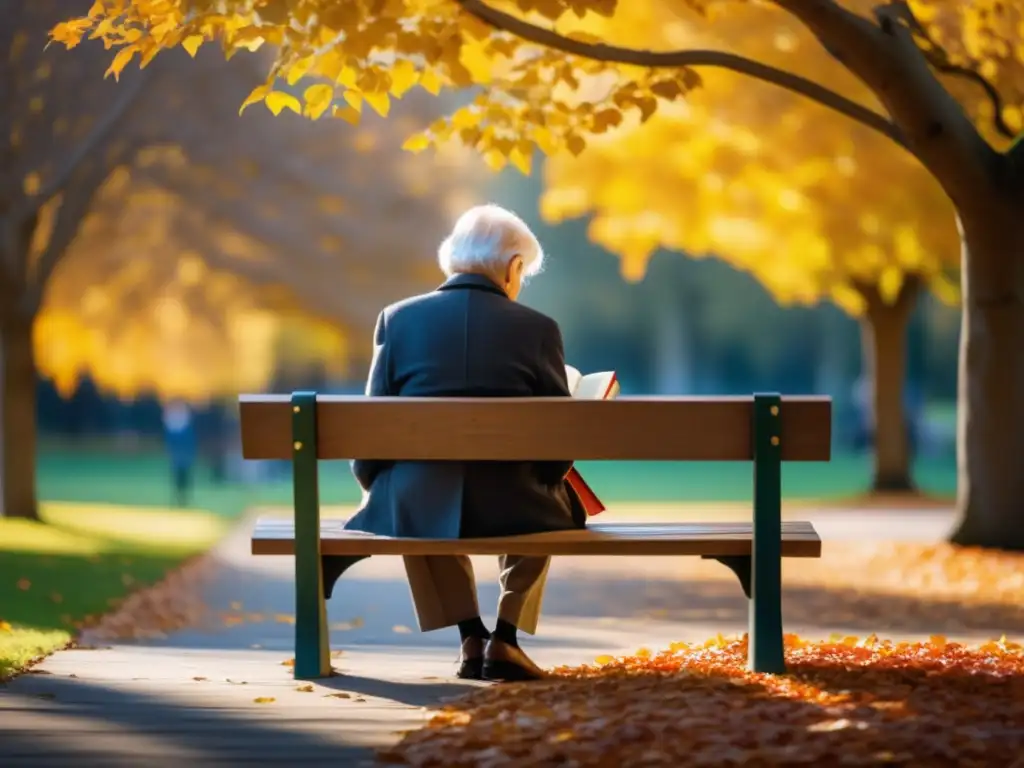 Persona mayor leyendo en un parque otoñal - Salud mental en la vejez: enfoques culturales