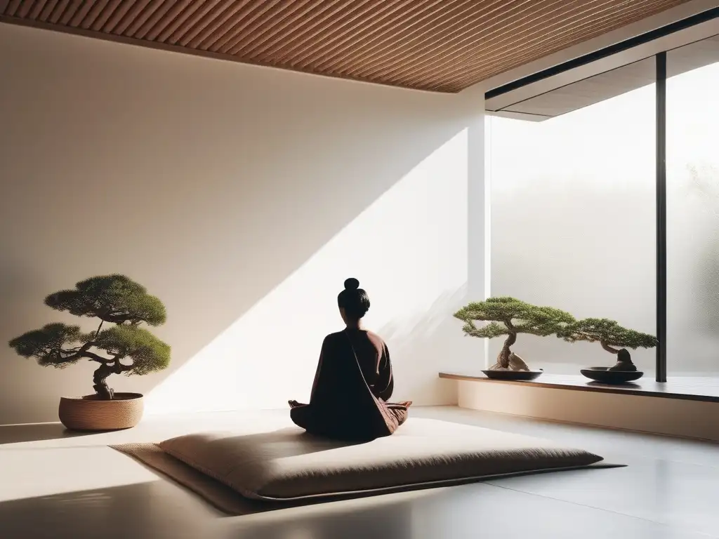 Beneficios del mindfulness en la salud mental: persona meditando en habitación serena con decoración minimalista