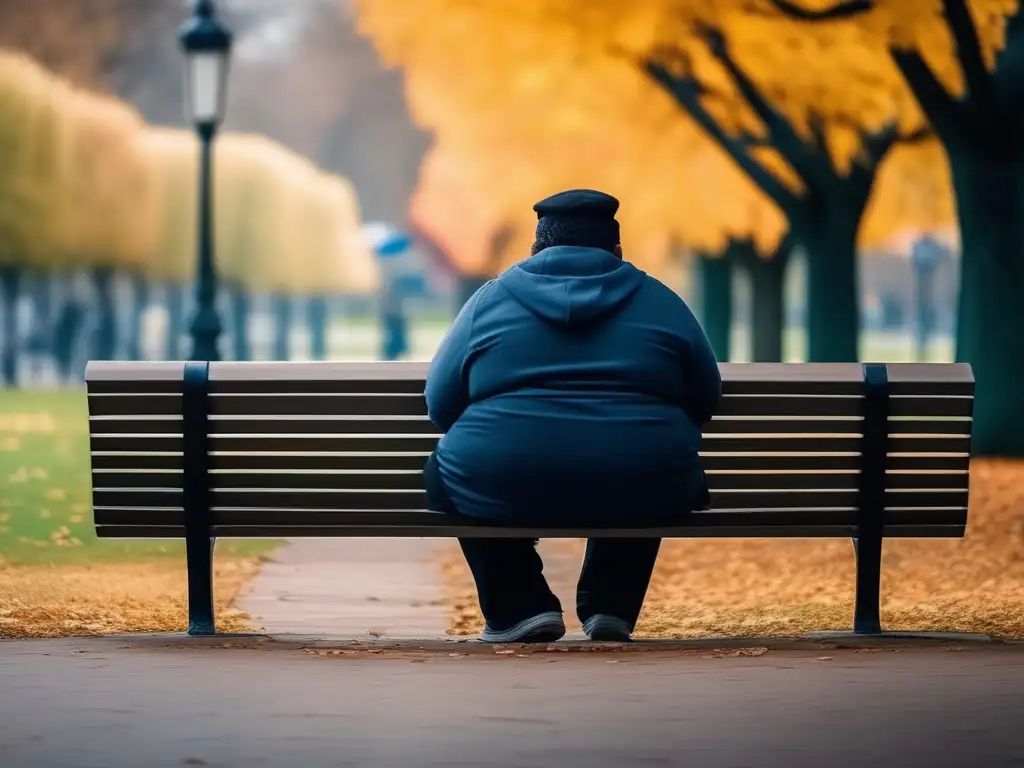 Persona con obesidad muestra estigmas de salud mental y aislamiento en parque