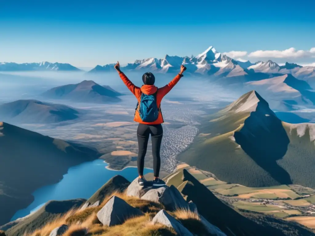 Persona en la cima de una montaña, transmitiendo confianza y autoestima