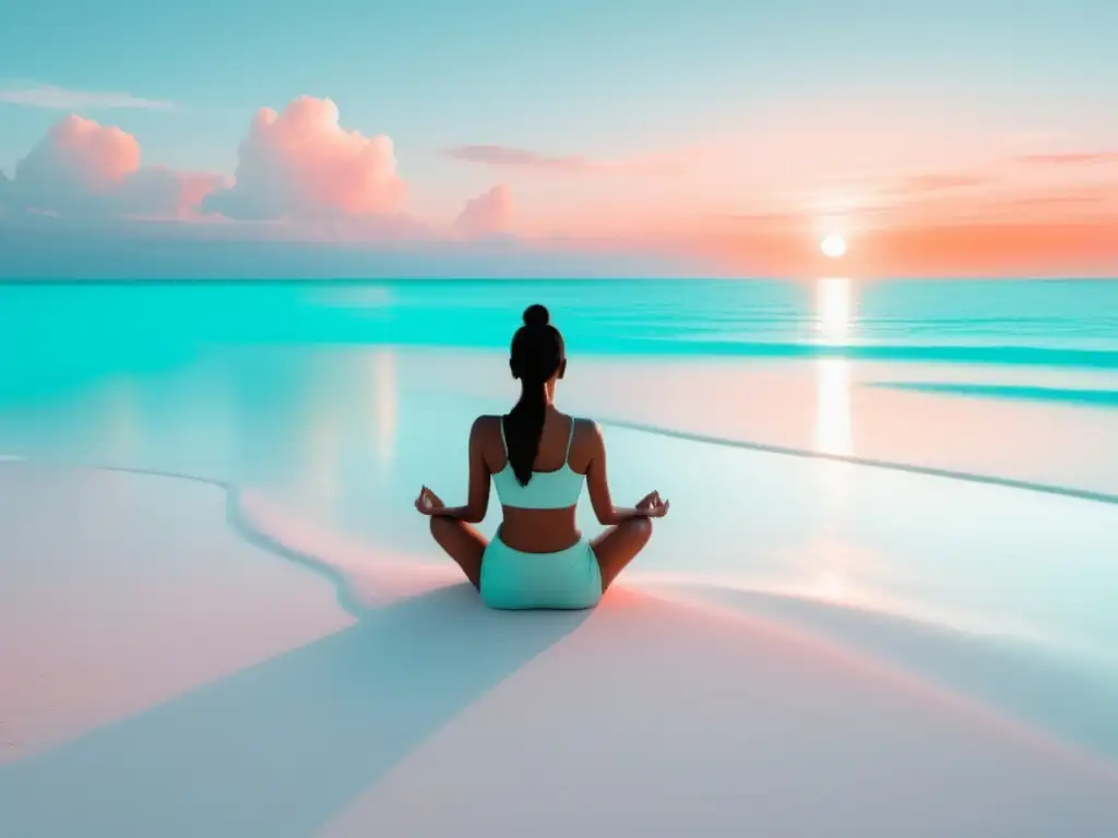 Mente renovada con técnicas PNL - Escena serena de meditación en la playa