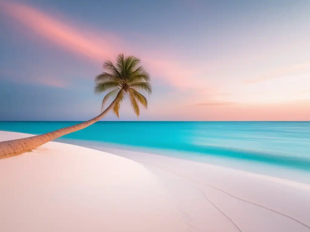 Playa tranquila con agua turquesa y palmera, beneficios del potasio en el estrés