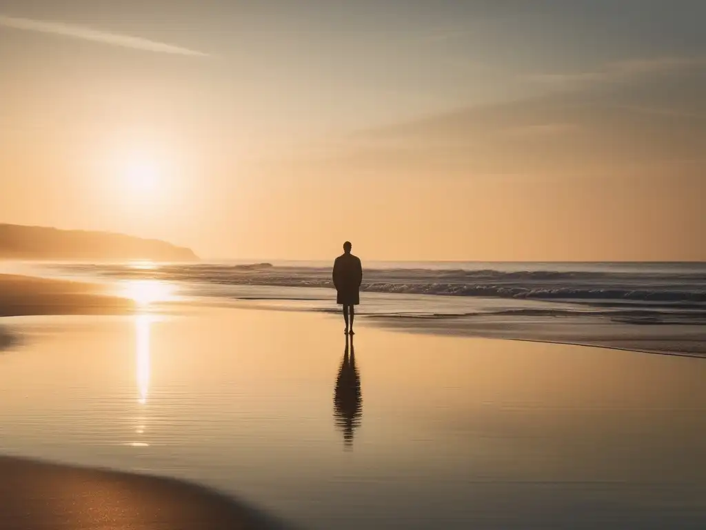 Playa serena al amanecer, equilibrio emocional en la naturaleza