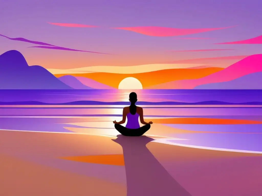 Playa tranquila al atardecer, persona en meditación - Mindfulness para superar miedos