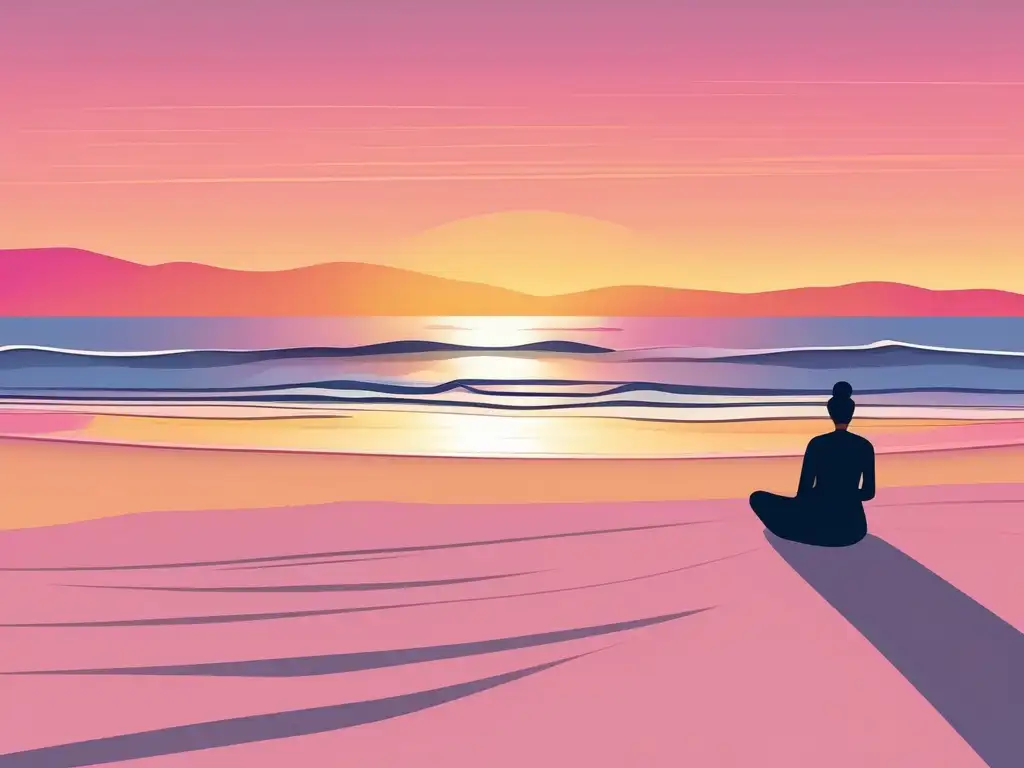 Playa al atardecer con práctica de mindfulness - Beneficios del mindfulness en enfermedad cardíaca