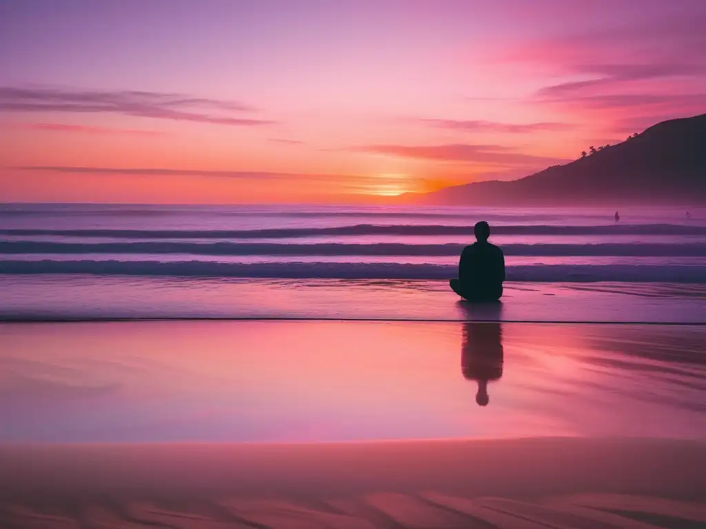 Playa serena al atardecer, técnica de mindfulness para bienestar emocional