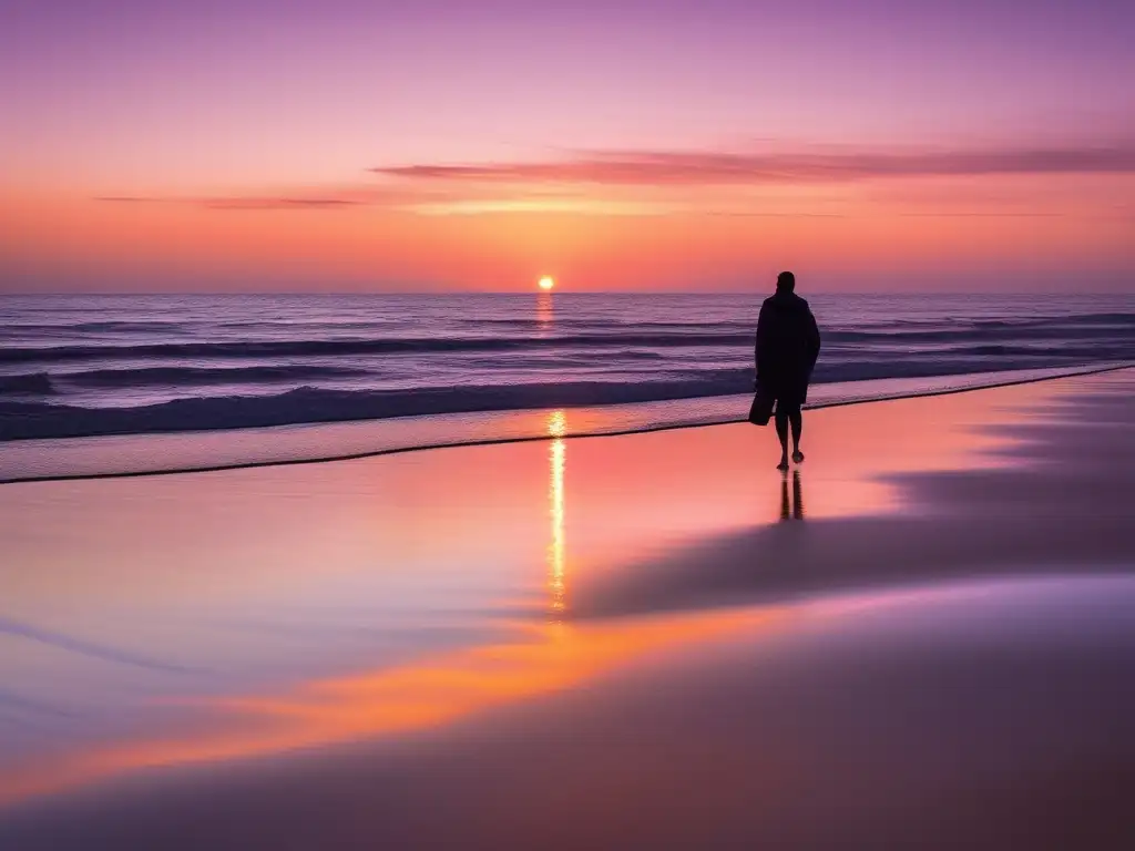 Herramientas PNL para superar dolor emocional en la playa al atardecer