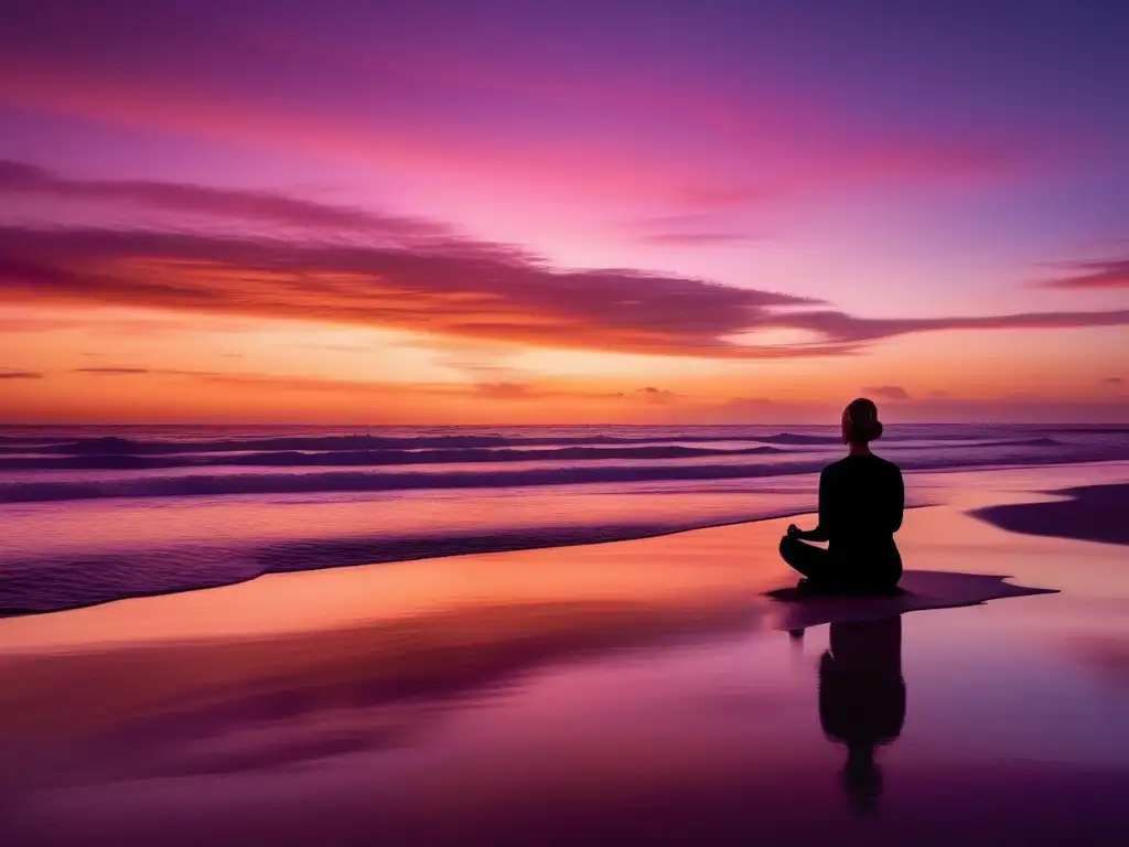 Playa al atardecer, meditación mindfulness para reducir estrés, ansiedad y mejorar calidad de vida