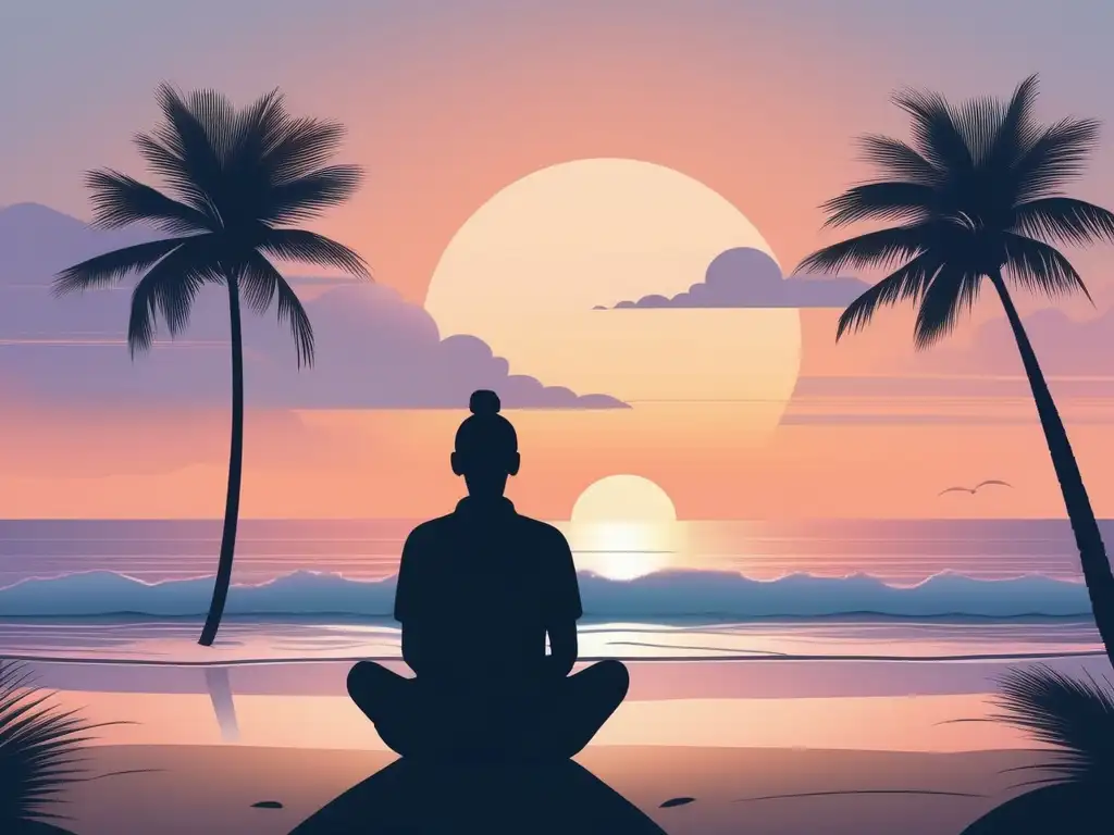 Persona en la playa practicando mindfulness, beneficios en salud mental