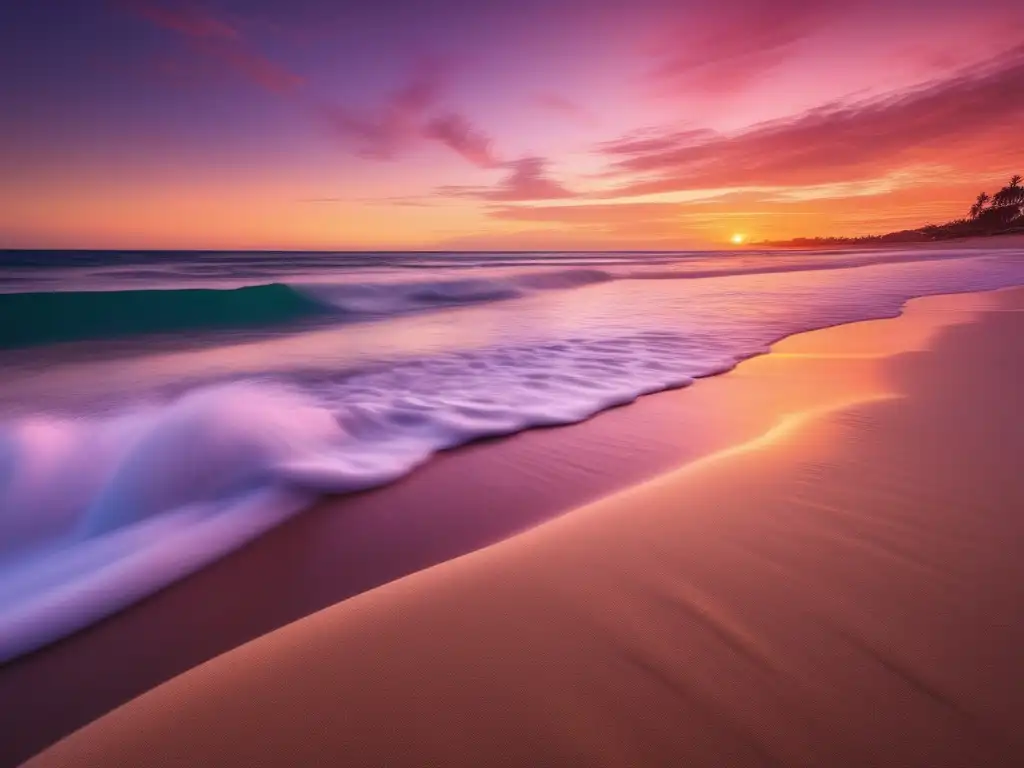 Imagen 8k de playa al atardecer, simbolizando los beneficios de los modelos terapéuticos en el bienestar