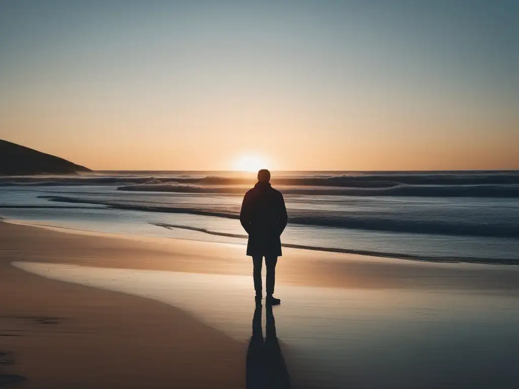 Tratamiento del estrés postraumático en adolescentes: playa serena al atardecer, con olas suaves y cielo azul