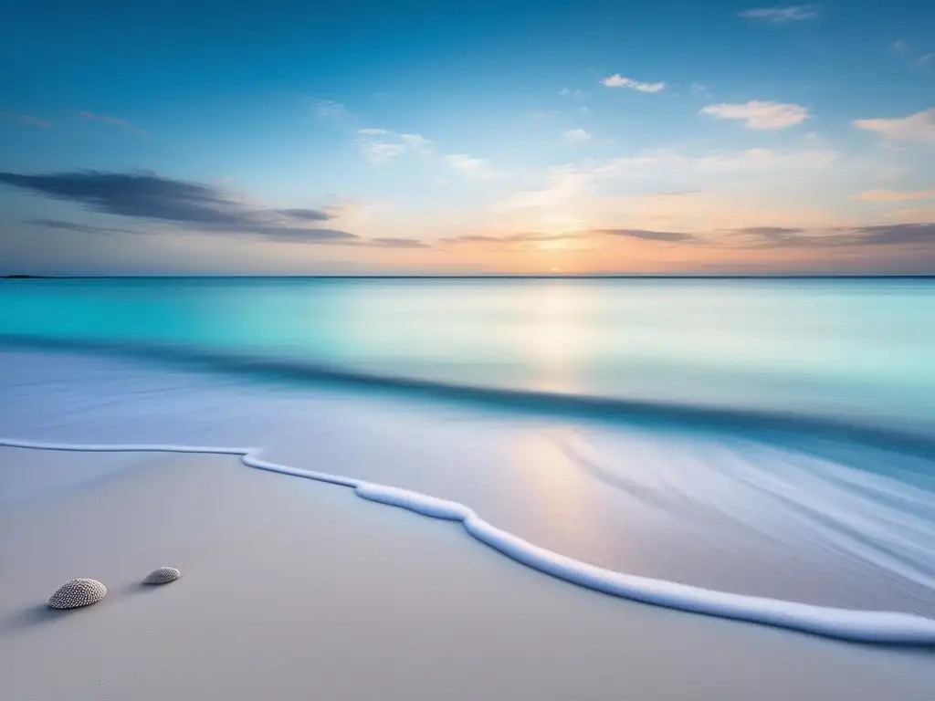 Tranquila playa con aguas turquesas y práctica de mindfulness para reducir estrés