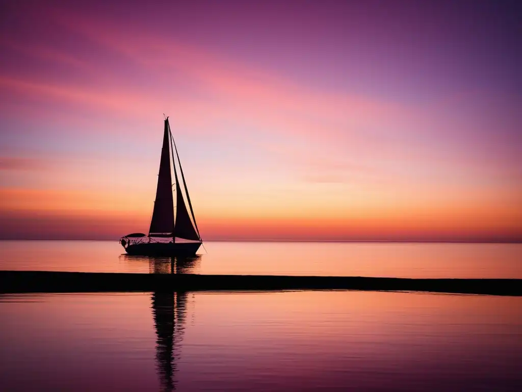 Puesta de sol serena y tranquila sobre el océano, con un velero solitario - Salud mental en la adolescencia: desafío y comprensión