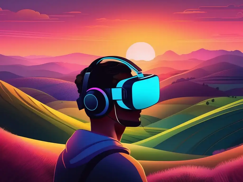 Persona en paisaje VR: Impacto tecnología salud mental