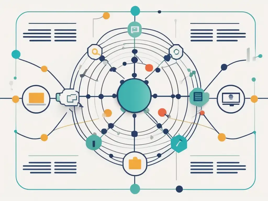 Ilustración moderna de una red de comunicación con conexiones neuronales y canales de comunicación