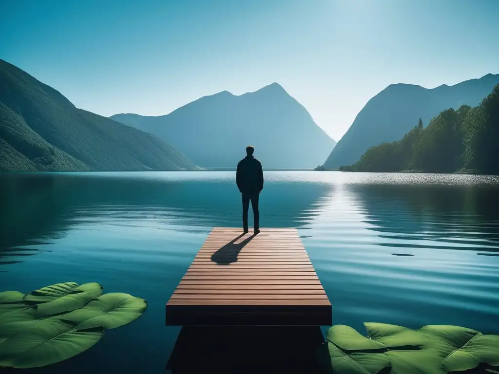 Imagen 8k serena de lago, montañas verdes y cielo azul reflejado en aguas tranquilas