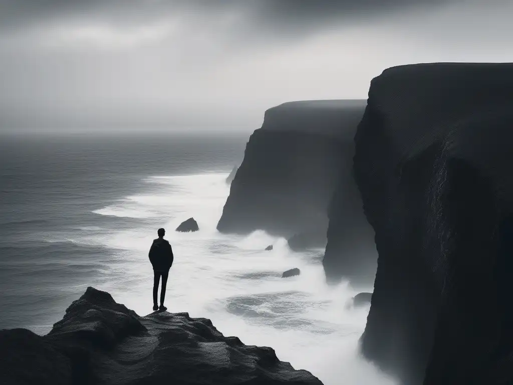 Importancia de detectar síntomas tempranos salud mental: persona en acantilado contemplando el mar turbulento