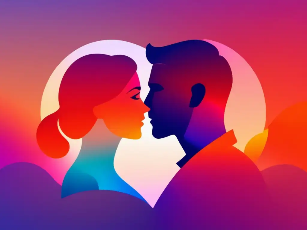 Consejos para una relación duradera: imagen 8k con diseño minimalista, colores vibrantes y siluetas de una pareja conectada