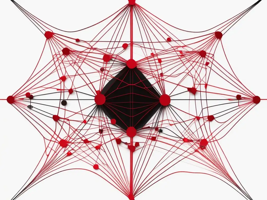 Impacto redes sociales en relaciones tóxicas: imagen minimalista de enredos rojos simbolizando relaciones tóxicas influenciadas por redes sociales