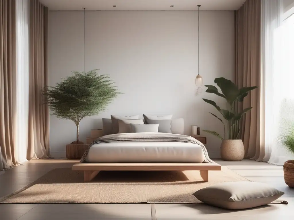 Dormitorio tranquilo y minimalista con luz natural y soluciones naturales para trastornos del sueño