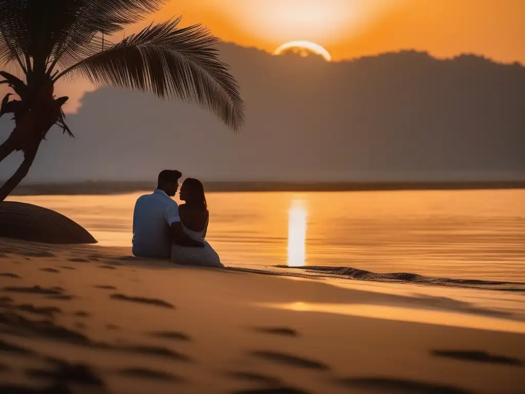 Consejos de crecimiento personal en pareja en una playa al atardecer