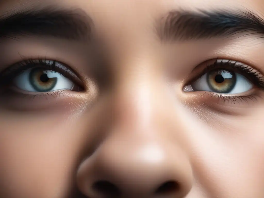 Retrato en 8k muestra emociones intensas en ojos, con luz suave y fondo neutro