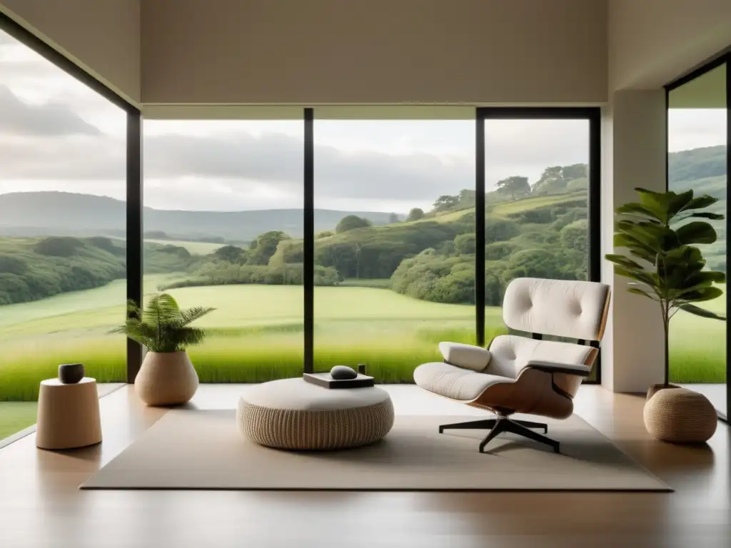 Terapia de procesamiento sensorial para desequilibrio emocional en una habitación minimalista y luminosa con vista a un paisaje verde