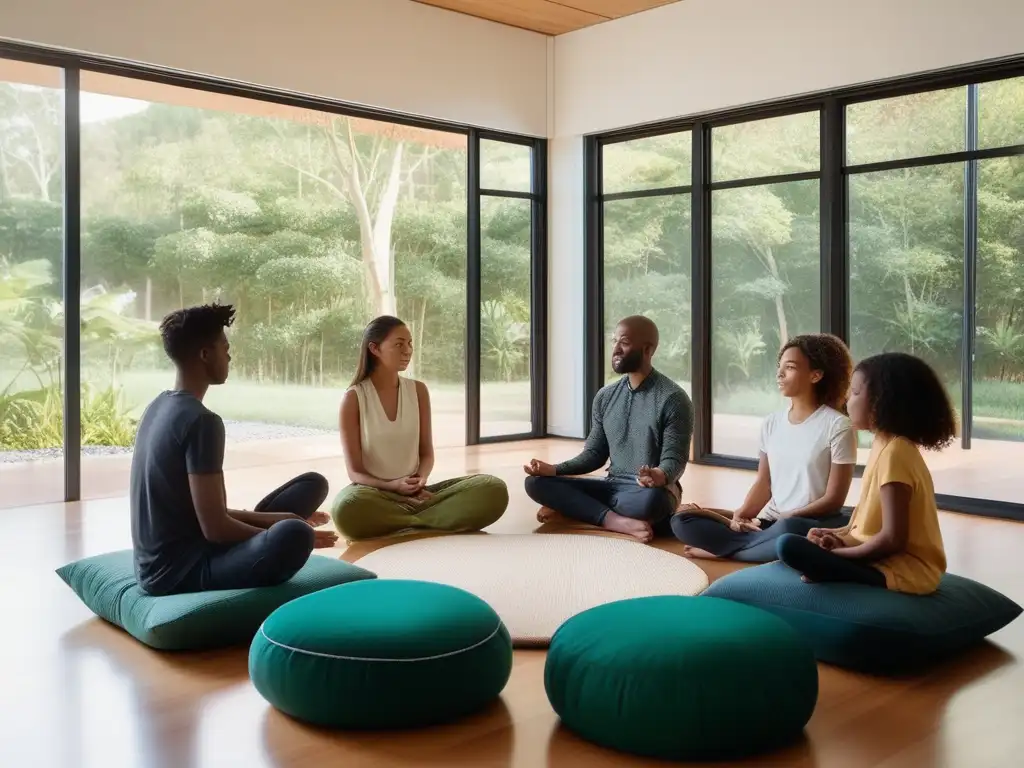 Beneficios del mindfulness en educación: Estudiantes practicando mindfulness en aula serena y armoniosa