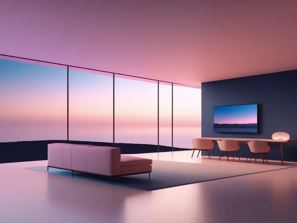 Imagen 8k minimalista de un entorno virtual tranquilo y relajante, con objetos de autocuidado