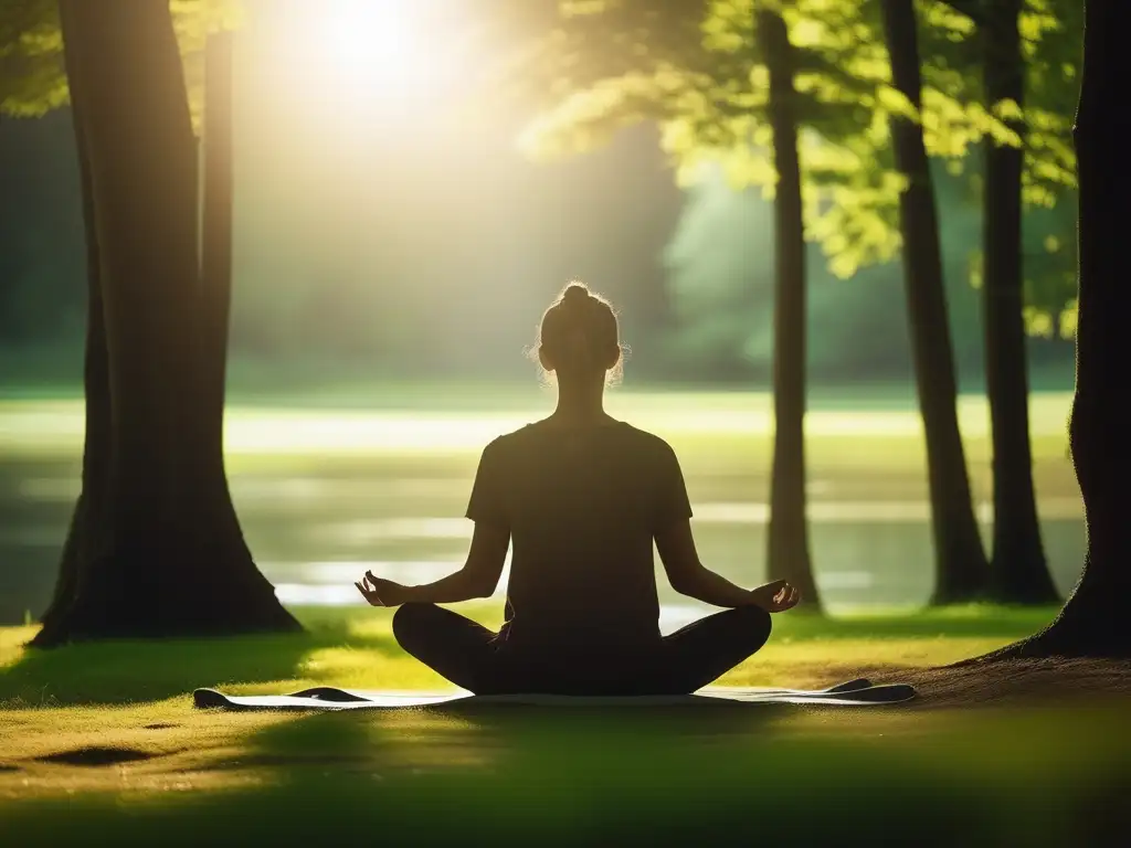 Persona practicando mindfulness en entorno natural, transmitiendo calma y conexión con la naturaleza