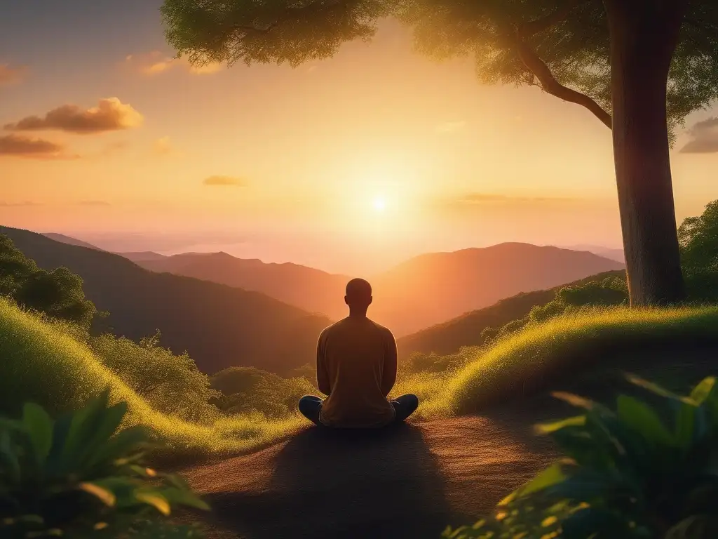 Toma de decisiones con mindfulness en la montaña al atardecer