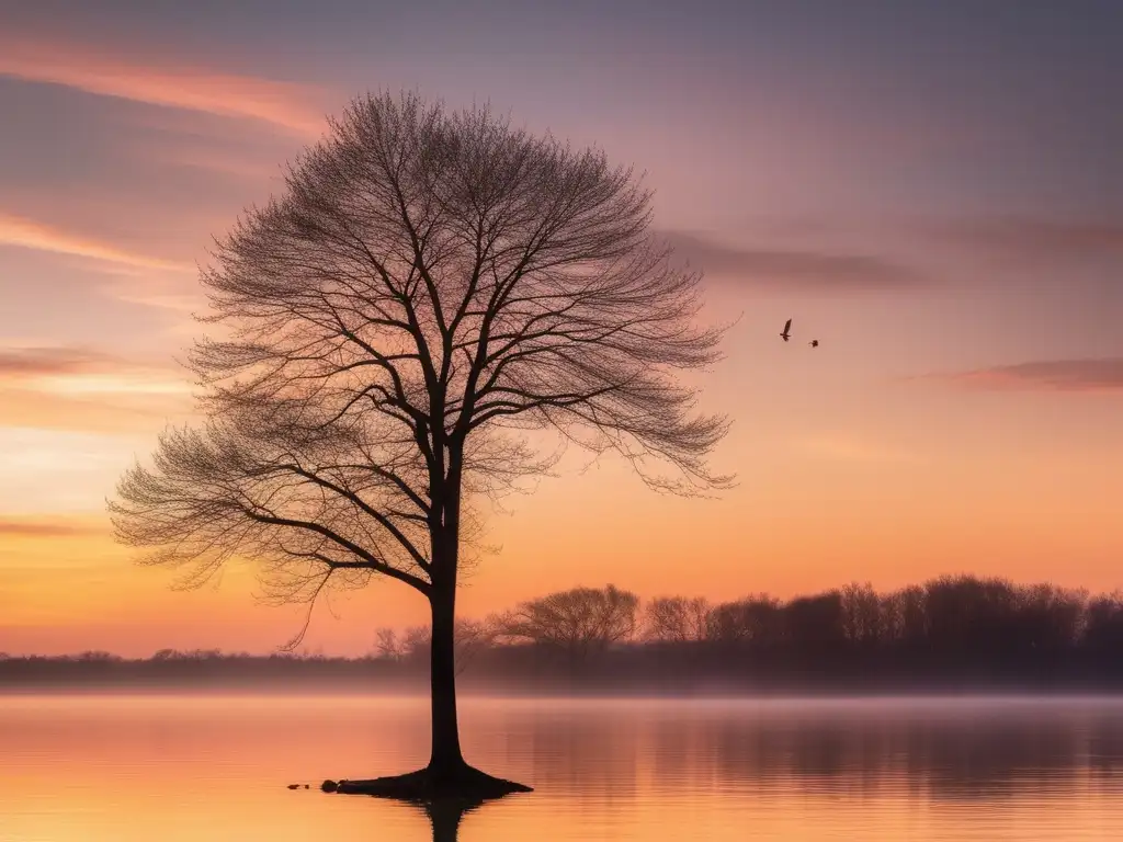 Imagen de terapia mindfulness para artritis reumatoide: escena serena, árbol despojado pero con flores delicadas