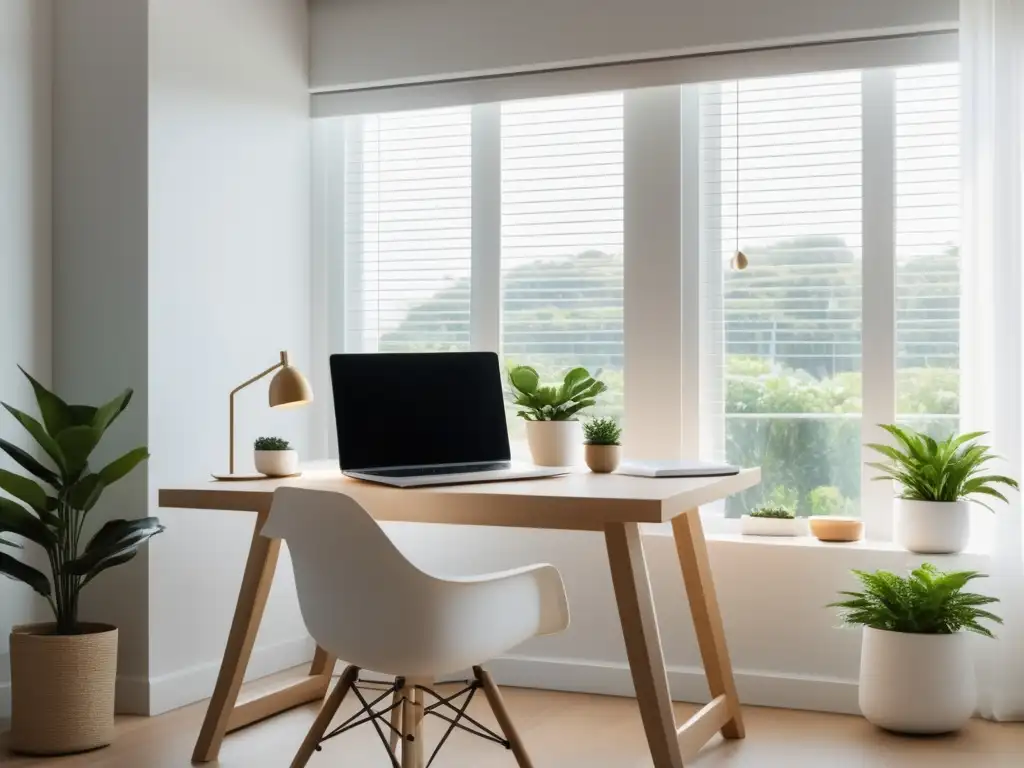 Espacio de trabajo minimalista y moderno, con luz natural