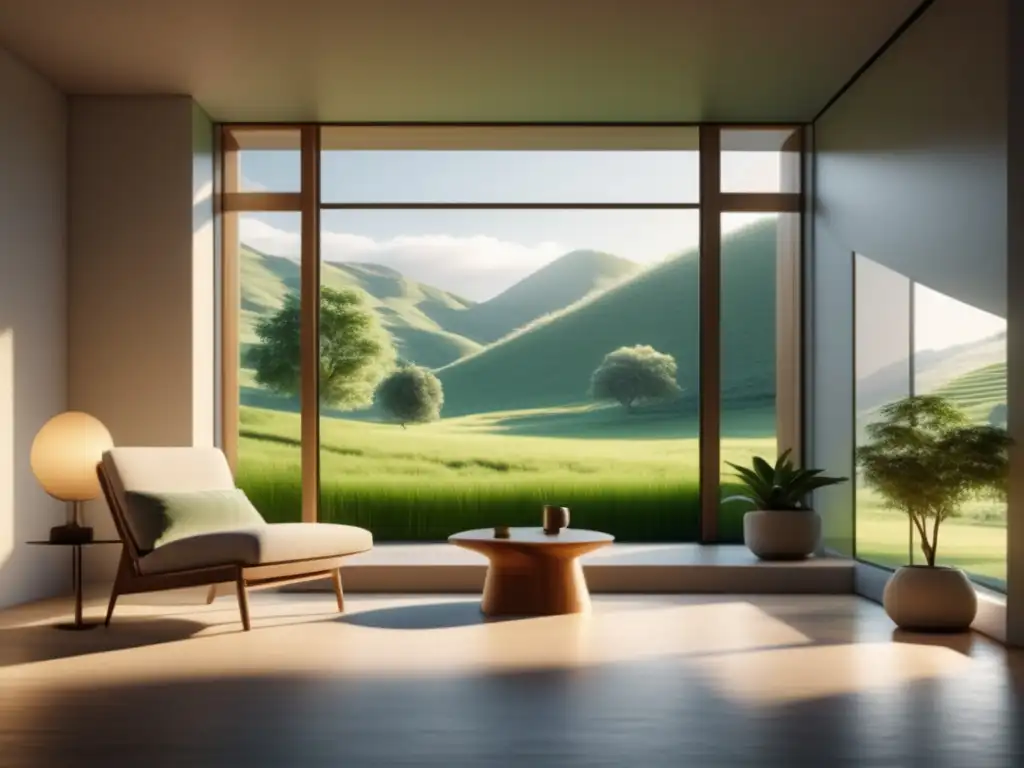 Imagen relajante de una habitación con vista a un paisaje verde - Técnicas neurocientíficas manejo estrés