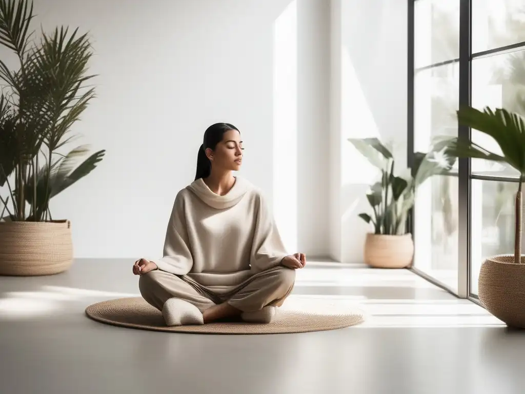 Beneficios de la meditación para metas claras: persona en habitación minimalista con luz natural